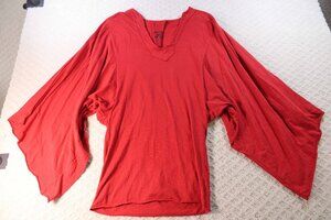 AND Mark Estel Red Batwing Bell Drape Sleeve V-Neck Cotton Tunic Top Size M